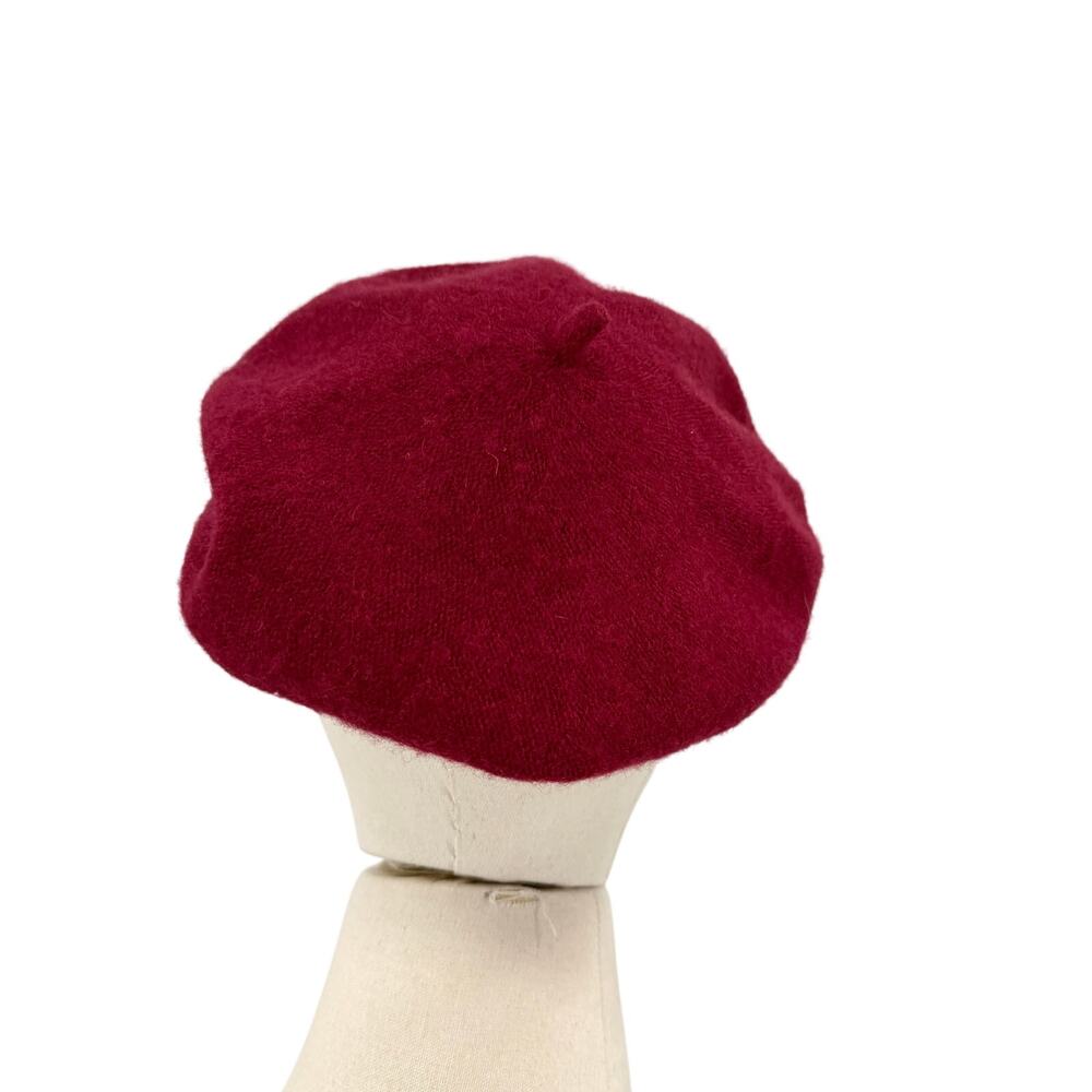 Vintage 90s Raspberry Maroon 100% Wool Slouchy French Beret Hat - Picture 4 of 7